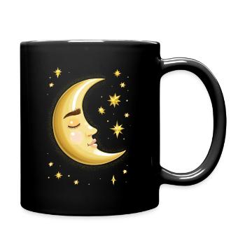 Bonne nuit – croissant de lune avec un visage endormi - Mug uni - noir - Droite