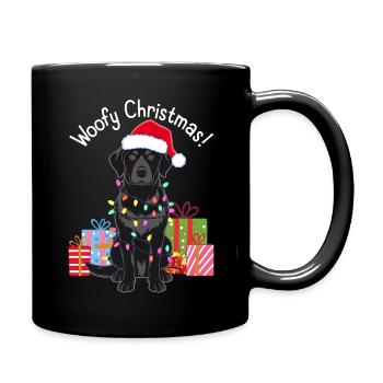 Hund Weihnachten lustig Labrador Lichterkette - Tasse einfarbig - Schwarz - Rechts