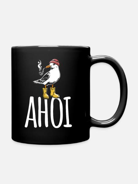 Möwe - Ahoi - Nordsee - Geschenk - Tasse einfarbig - Schwarz