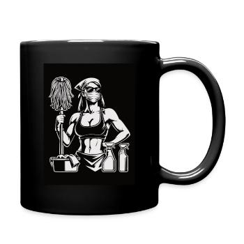 Femme de ménage fitness, conception de nettoyage et d’entraînement - Mug uni - noir - Droite