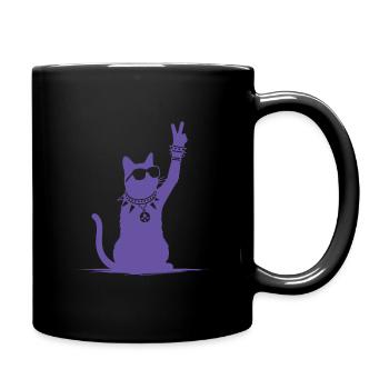 Lila Rocker Katze Silhouetten Design - Tasse einfarbig - Schwarz - Rechts