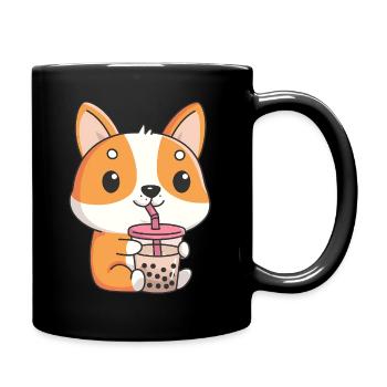 Corgi Drinking Bubble Tea - Full Colour Mug - black - Right