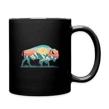 Nature buffalo bison rétro montagne des années 70 des années 80 silhouette - Mug uni - noir - Droite