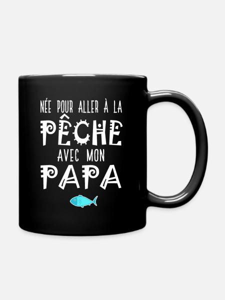 née pour aller à la pêche avec papa père et fille - Mug uni - noir