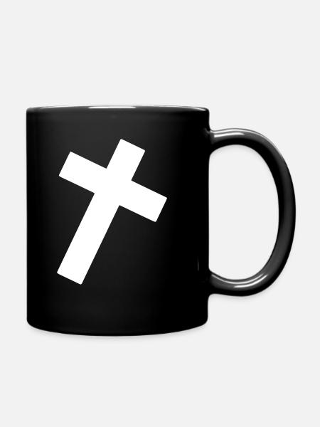 Cross Emoji Sketch Drawing White - Full Colour Mug - black