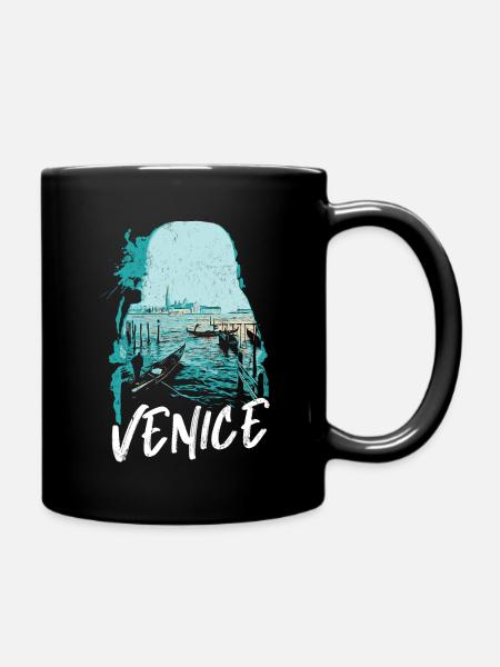 Venice and its Gondolas: Elegant Illustration - Full Colour Mug - black
