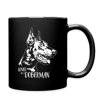 Aimé par un chien Doberman disant Doberman Wilsigns - Mug uni - noir - Droite