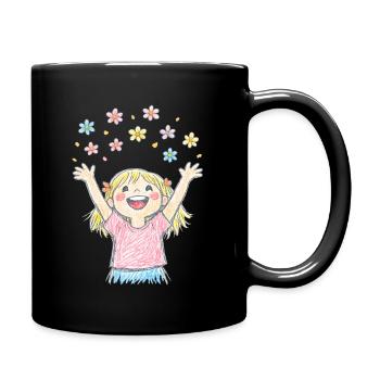 Cheerful girl scatters flowers - Full Colour Mug - black - Right