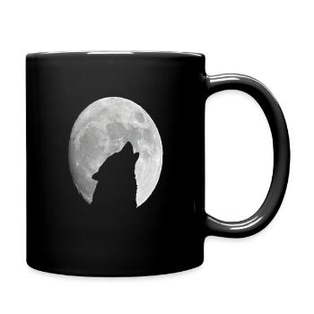 Wild Wolf Howling At The Full Moon - Full Colour Mug - black - Right