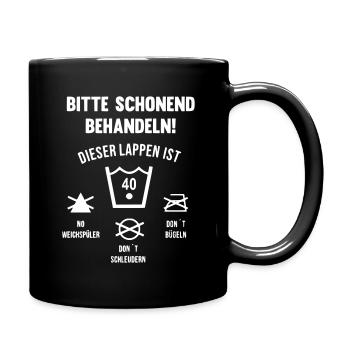 40 Jahre Lappen schonend behandeln - Tasse einfarbig - Schwarz - Rechts