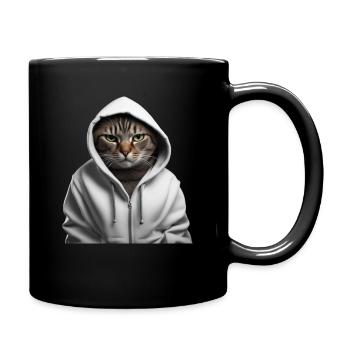 Angry Cat in Hoodie - Full Colour Mug - black - Right