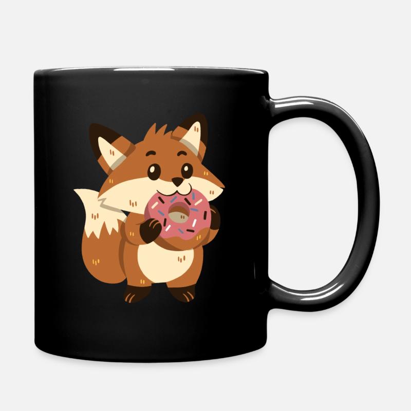 Fuchs mit Donut - Tasse einfarbig - Schwarz
