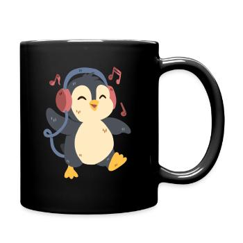 Penguin dancing and listening to music - Full Colour Mug - black - Right