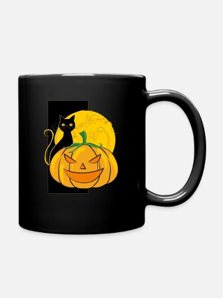 Pumpkin and black cat Halloween - Full Colour Mug - black