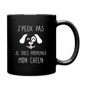 J'peux pas / promener mon chien / humour animal - Mug uni - noir - Droite