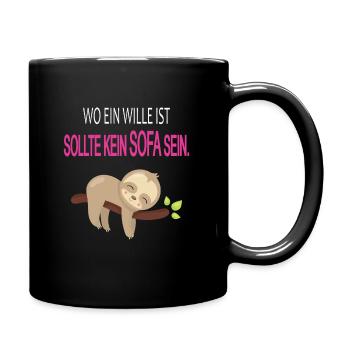 Faultier Wille Sport lustiger Spruch Sofa chillen - Tasse einfarbig - Schwarz - Rechts