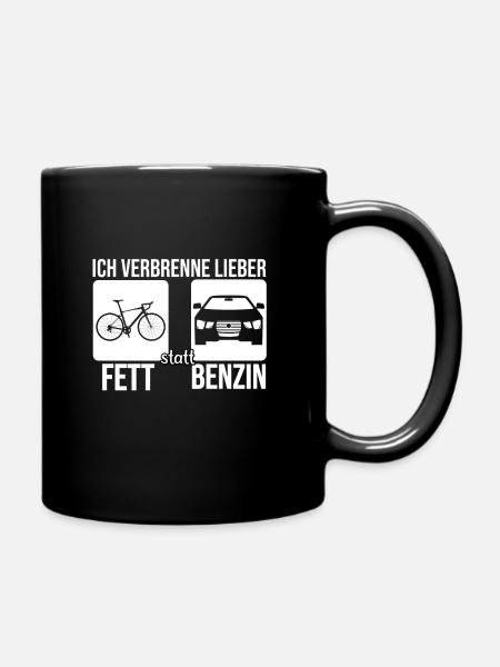Fahrrad Spruch MTB Burn Fat Oil Rennrad Geschenk - Tasse einfarbig - Schwarz
