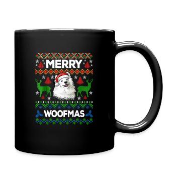 Merry Woofmas Ugly Sweater Samoyed - Full Colour Mug - black - Right
