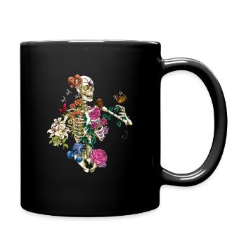 Skeleton With Flowers Spring Nature Garden Florist - Full Colour Mug - black - Right
