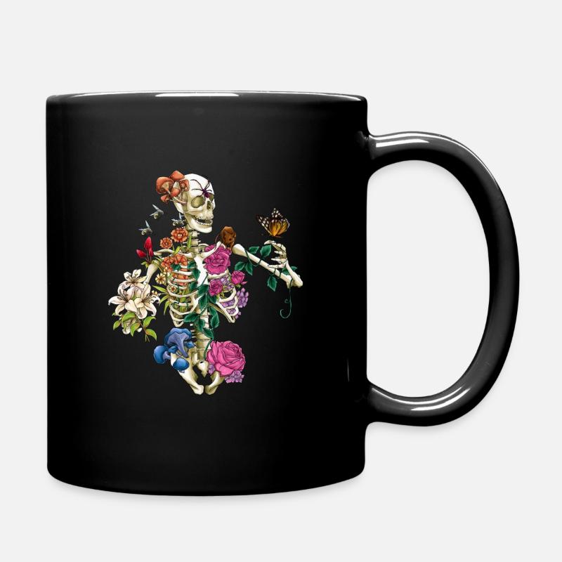 Skeleton With Flowers Spring Nature Garden Florist - Full Colour Mug - black