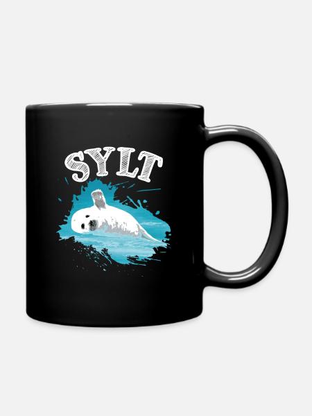 Sylt Nordsee Insel mit Robbe Seehund im Meer - Tasse einfarbig - Schwarz