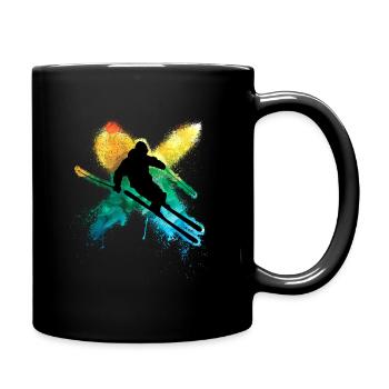 Ski acrobatique coloré pendant les vacances d’hiver dans la neige profonde - Mug uni - noir - Droite