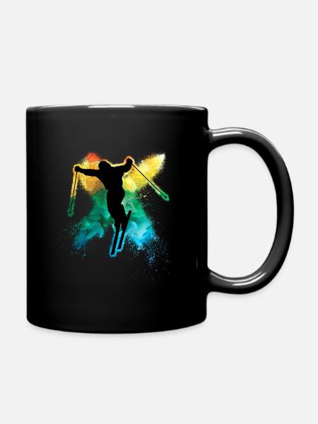 cooler Freeskiing Winterurlaub farbiges Ski - Tasse einfarbig - Schwarz