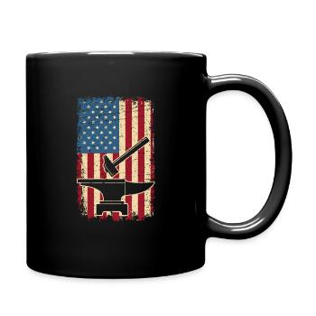 Blacksmith Hammer Anvil US Flag Patriotic American - Full Colour Mug - black - Right