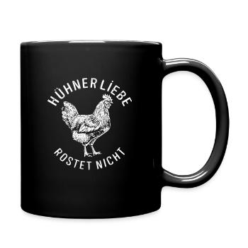 Hühnerliebe Rostet Nicht Ländliches Motiv - Tasse einfarbig - Schwarz - Rechts