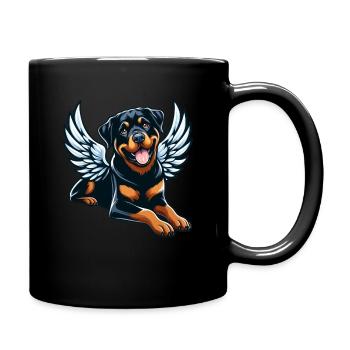 Süßer Rottweiler Engel Comic-Stil - Tasse einfarbig - Schwarz - Rechts