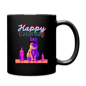Frohen Caturday - Tasse einfarbig - Schwarz - Rechts