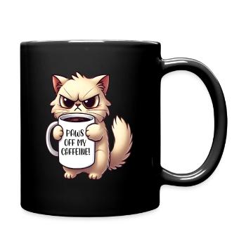 Katze mit einer Tasse Kaffee - Tasse einfarbig - Schwarz - Rechts