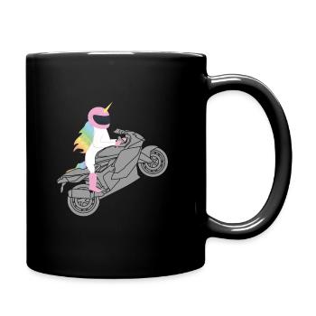 Motorbike Riding Unicorn Cute Cool Biker Gift - Full Colour Mug - black - Right