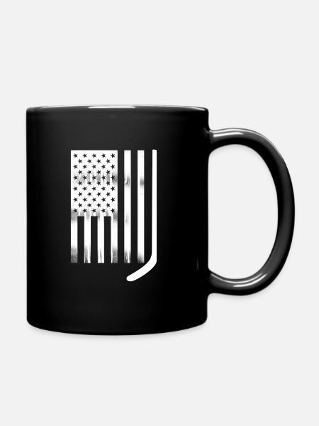 Bâton de hockey blanc drapeau américain - Mug uni - noir