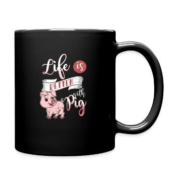 Schwein - Tasse einfarbig - Schwarz - Rechts