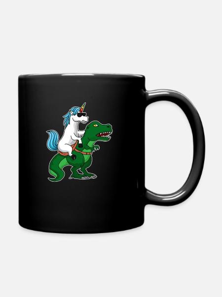Une licorne de fête monte sur un dinosaure T-Rex - Mug uni - noir