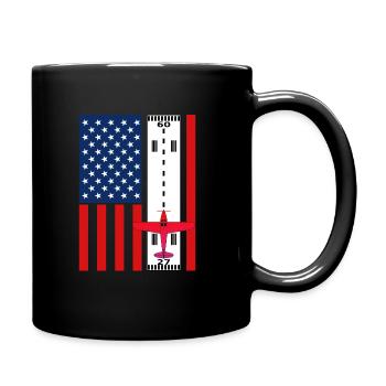 USA Flagge mit Landebahn und Flugzeug Stolze Pilot - Tasse einfarbig - Schwarz - Rechts
