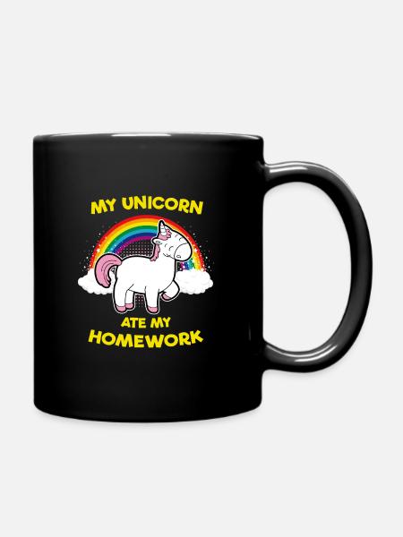 Einhorn Hausaufgaben gefressen Kinder Geschenkidee - Tasse einfarbig - Schwarz