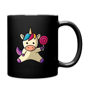 Einhorn mit Lolli - Tasse einfarbig - Schwarz - Rechts