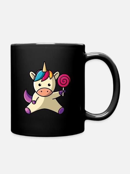 Einhorn mit Lolli - Tasse einfarbig - Schwarz
