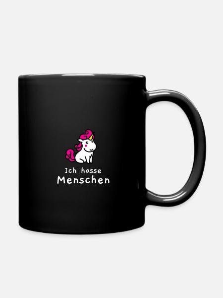 Ich hasse Menschen Einhorn - Tasse einfarbig - Schwarz
