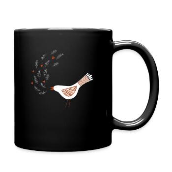 Oiseau rétro scandinave avec coeurs - Mug uni - noir - Droite