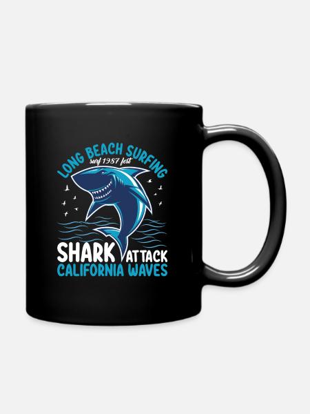 Long Beach Surfing Shark Attack California Waves - Mug uni - noir