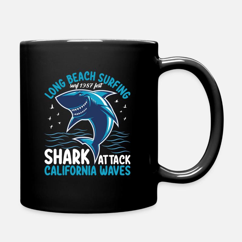 Long Beach Surfing Shark Attack California Waves - Mug uni - noir