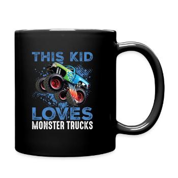 Dieses Kind liebt Monster Trucks Blue Monster - Tasse einfarbig - Schwarz - Rechts