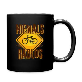 Niemals radlos Fahrradfahrer MRS-ERDNUSS ratlos - Tasse einfarbig - Schwarz - Rechts