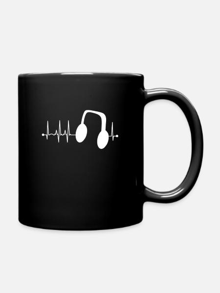 Music Heartbeat Headphones Deejay Pulse ECG - Full Colour Mug - black