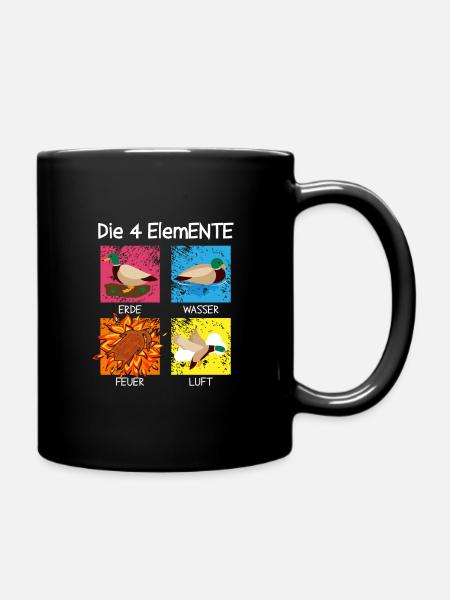 Die 4 ElemENTE Enten Ente Feuer Wasser - Tasse einfarbig - Schwarz