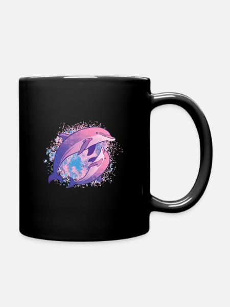 Dolphins Tie Dye Colorée Famille de dauphins - Mug uni - noir