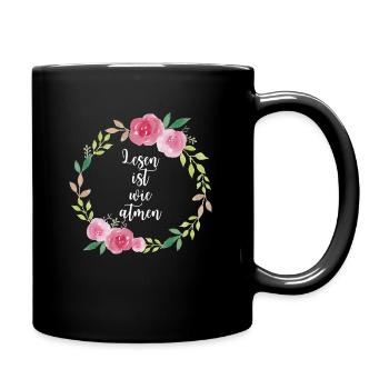 Lesen ist wie atmen - cooler Bücher Spruch Schule - Tasse einfarbig - Schwarz - Rechts